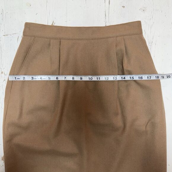 Sag Harbor Wool Midi Skirt Size 12 Pleated Front Caramel Camel Brown Lined VTG - Picture 9 of 12